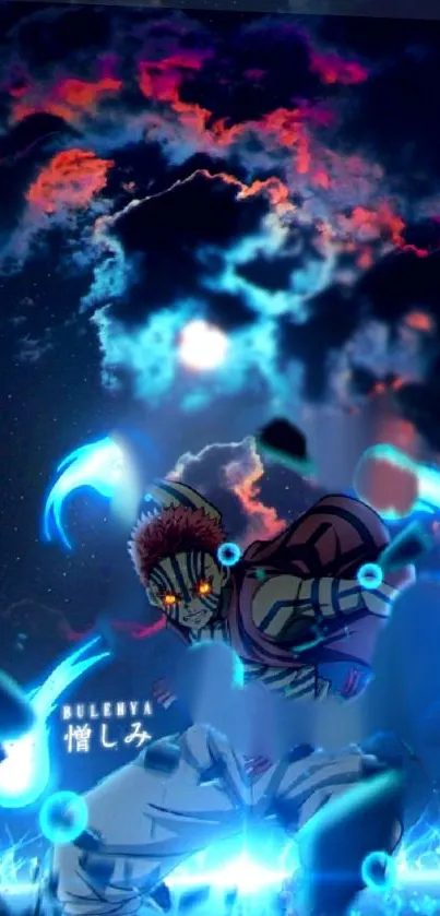 Epic anime warrior against a glowing night sky with vibrant colors.