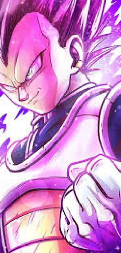 Anime character with purple aura and intense expression.