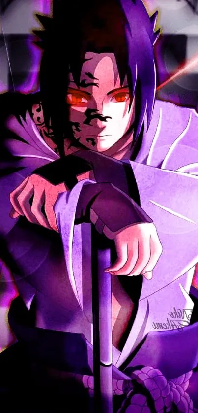 Anime warrior with purple aura wallpaper.