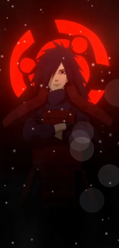 Anime character with red glowing symbol, dark background.