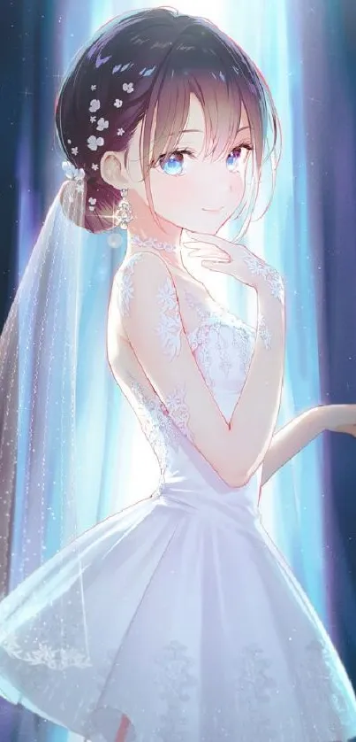 Anime bride in a stunning white wedding gown.