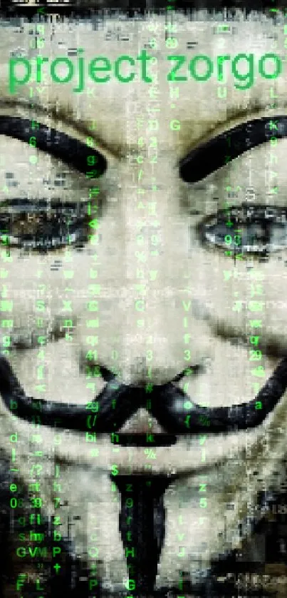 Anonymous mask with digital glitches creates a mysterious cyberpunk wallpaper.