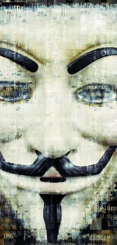 Digital wallpaper featuring an Anonymous mask with cyber effects.