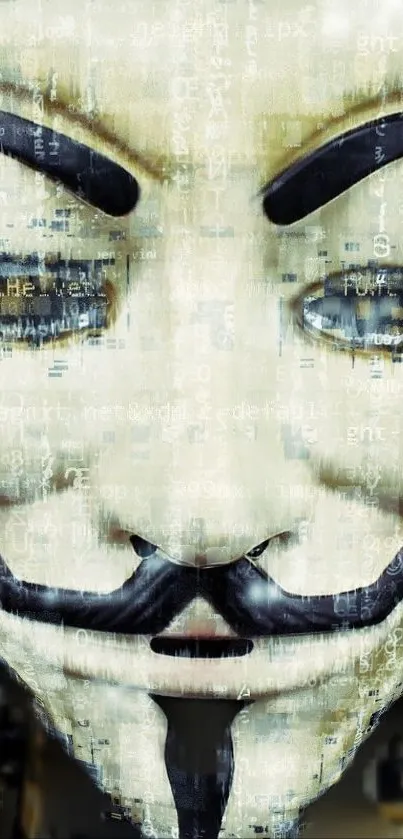 Anonymous mask with digital theme on mobile wallpaper.