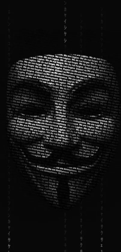 Grayscale Anonymous mask on black background wallpaper.