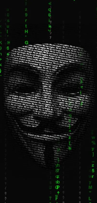 Digital mask with matrix code background on mobile wallpaper.