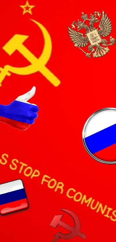 Anti-communism wallpaper with Russian symbols on red background.