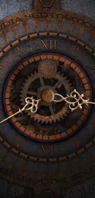 Intricate antique clock design wallpaper featuring gears and Roman numerals.