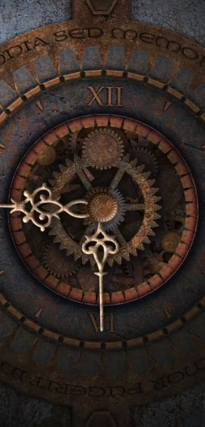 Intricate antique clockwork mobile wallpaper with Roman numerals and gears.