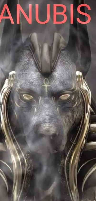 Anubis depicted in detailed gothic art style on a mobile wallpaper.