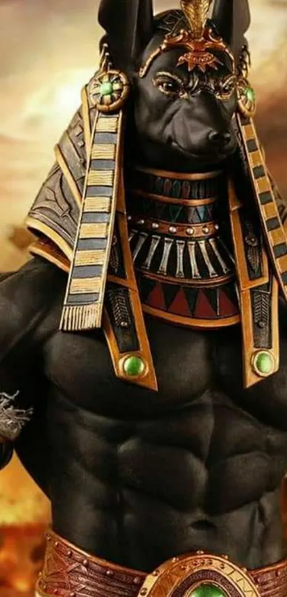 Detailed HD wallpaper of Egyptian god Anubis.