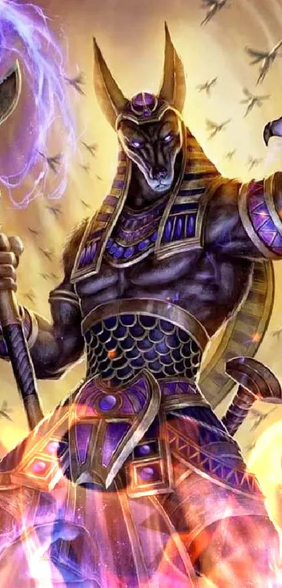 Anubis artwork with mystical purple tones.