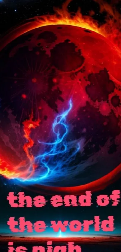 Fiery red planet with dramatic flames and apocalyptic theme.