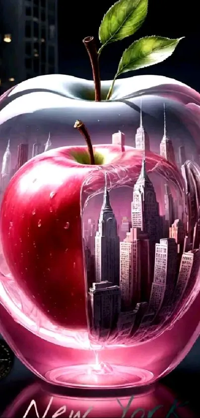 Elegant apple cityscape with urban vibe.