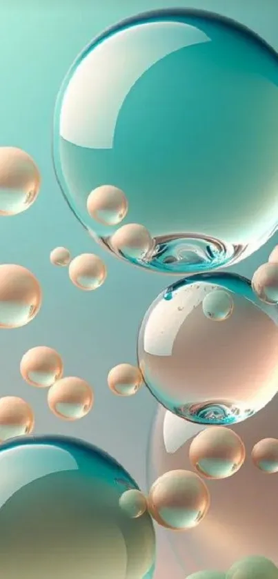 Aqua teal bubbles floating for mobile wallpaper.