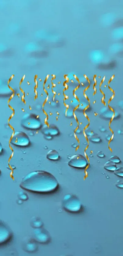 Aqua water droplets with gold waves background.