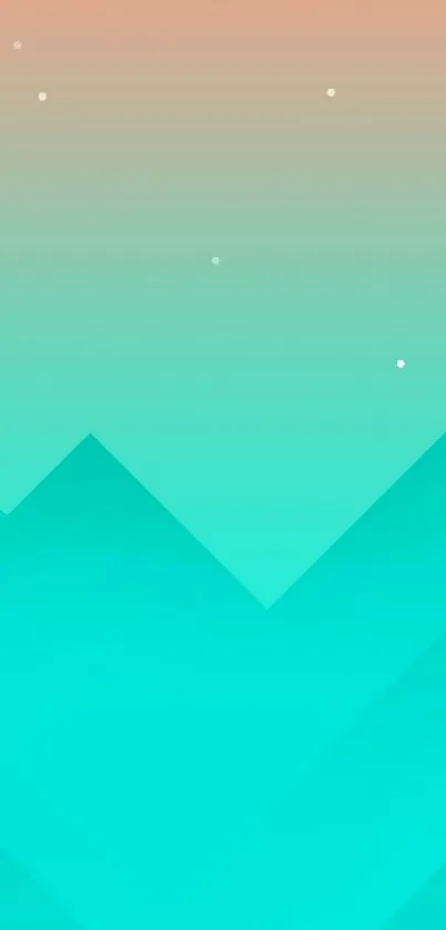 Aqua gradient wallpaper with geometric shapes and soft peach sky.