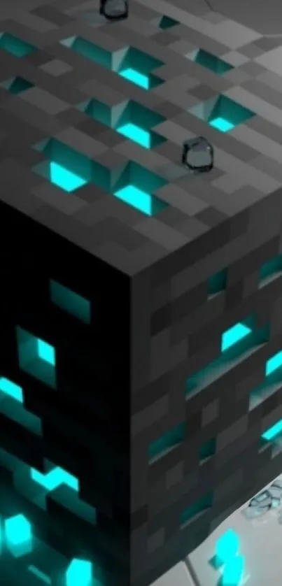 A glowing cube with aqua lights in a digital art style.