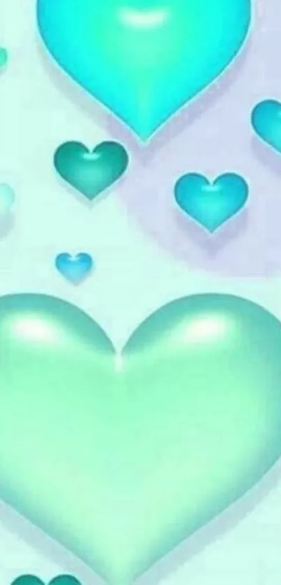 Aqua hearts pattern wallpaper in green and blue hues.