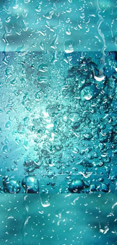 Aqua-hued mobile wallpaper with water droplets.