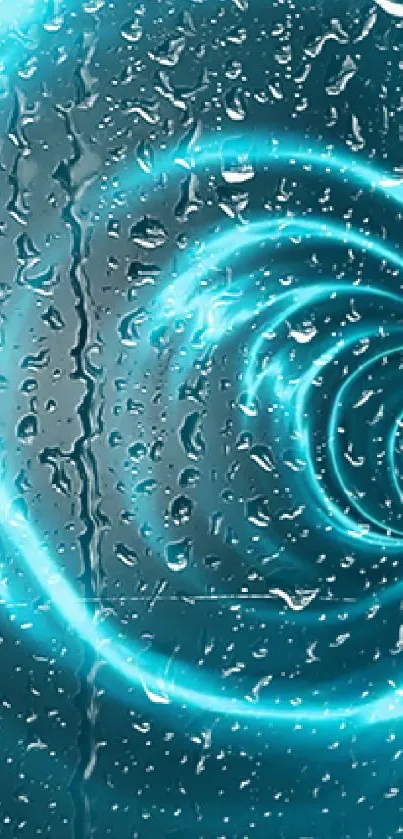 Aqua blue mobile wallpaper with swirling waves and raindrop texture.