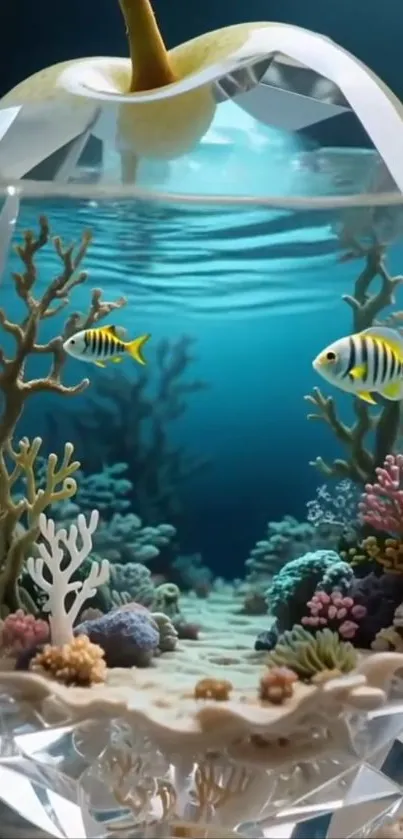 Crystal apple aquarium with tropical fish