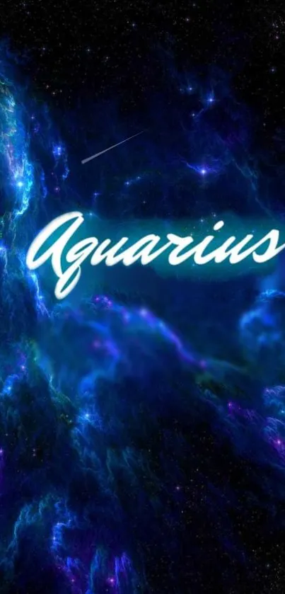 Aquarius-themed galaxy wallpaper with blue and purple nebulae.