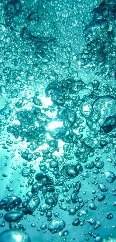 Vibrant aqua underwater bubbles on phone wallpaper.