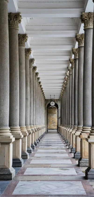 Symmetrical architecture with historic stone columns in a row.