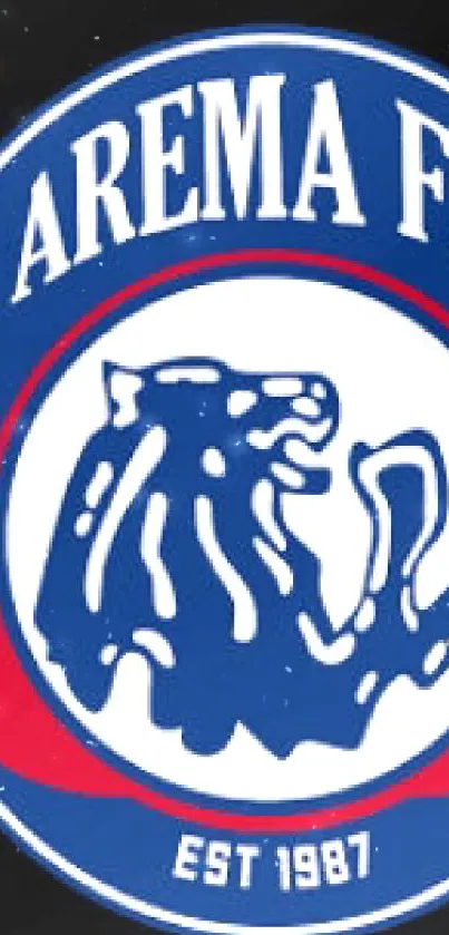 Arema FC emblem on a blue background with a lion.