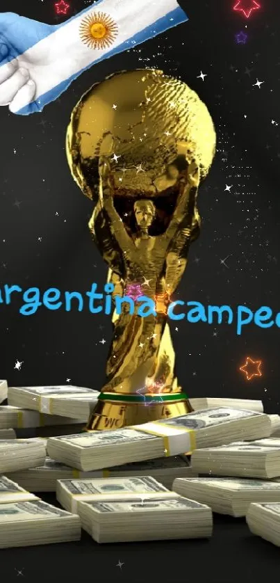 Trophy with money stack and Argentina flag theme.