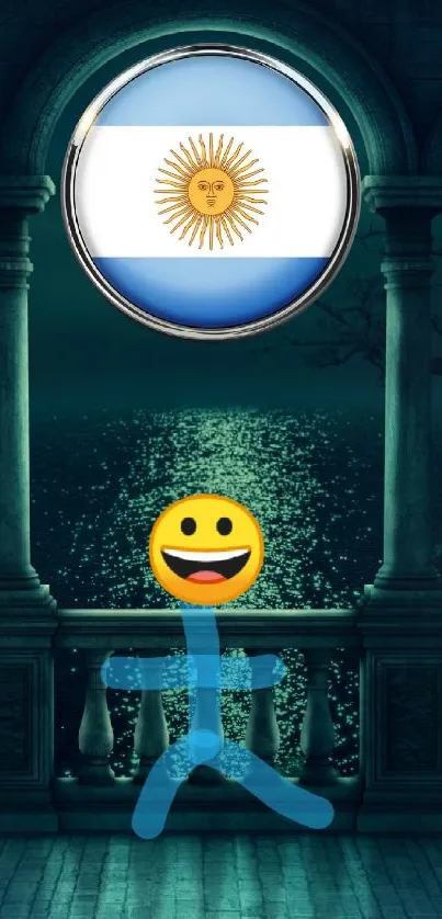 Fantasy art with Argentina flag and emoji on a mystical night background.