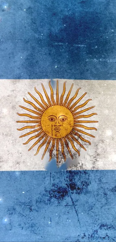 Argentina flag themed wallpaper with sun emblem in blue and white hues.