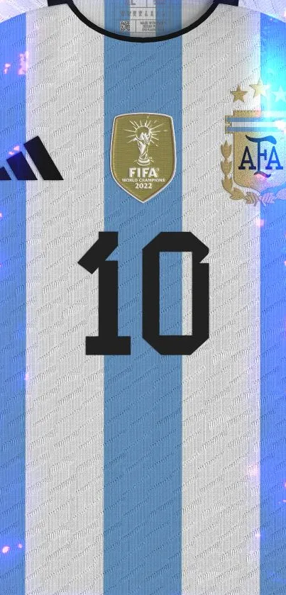 Argentina football jersey with number 10 and stripes.