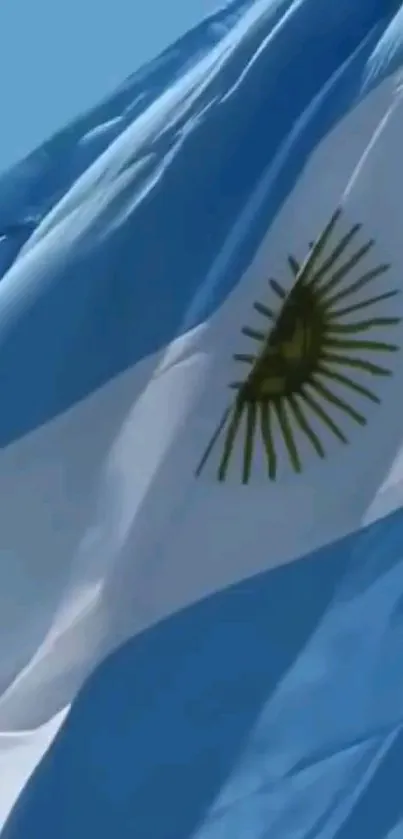 Argentinian flag with sun emblem on a blue and white background.