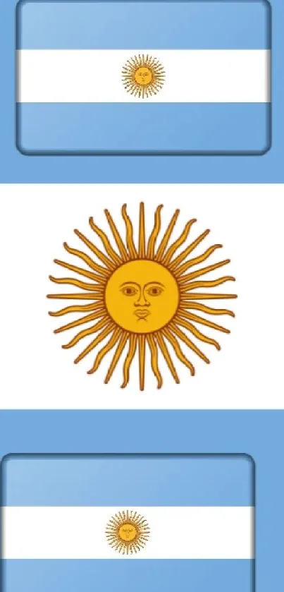 Argentinian flag featuring sky blue and white with sun emblem for mobile wallpaper.