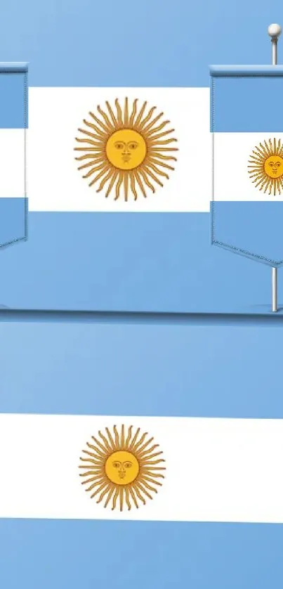 Mobile wallpaper featuring Argentine flag with blue and sunburst design.