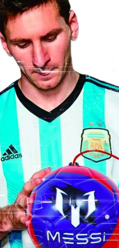 Mobile wallpaper of Argentinian football player with ball.