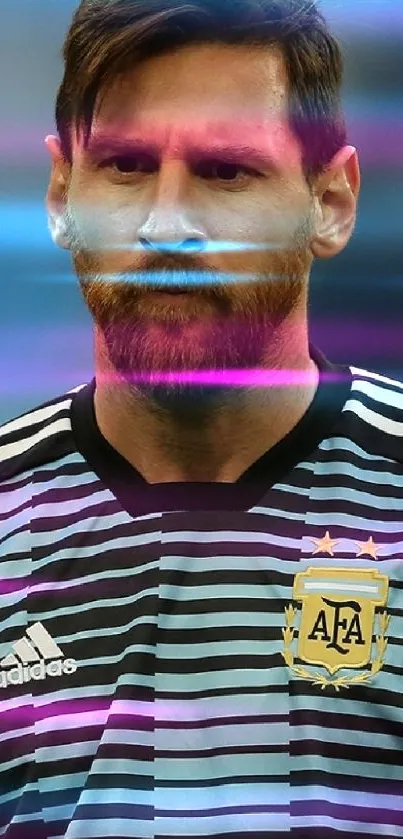 Argentinian soccer player in striped jersey for mobile wallpaper.