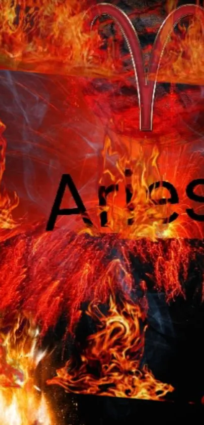 Fiery Aries zodiac wallpaper with red flames.