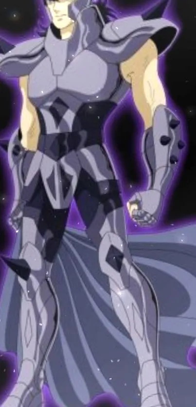 Anime character with purple armor and glow.