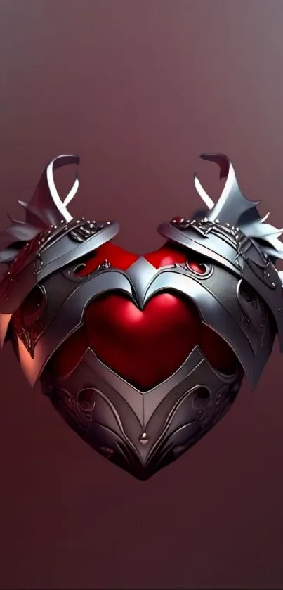 Metallic heart with armor on maroon background wallpaper.