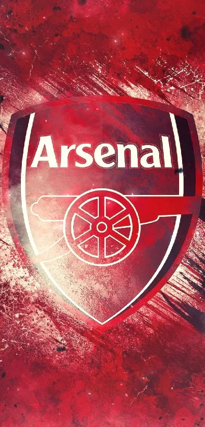 Arsenal FC logo with red artistic background.