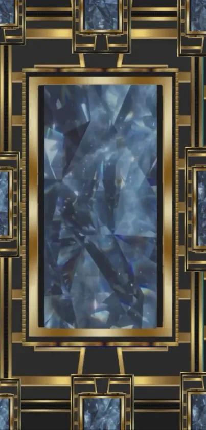 Art Deco geometric wallpaper with metallic elements.