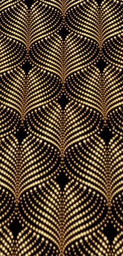 Art Deco mobile wallpaper with gold pattern on black background.