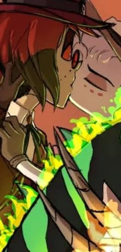 Artistic anime kiss illustration with vibrant colors.