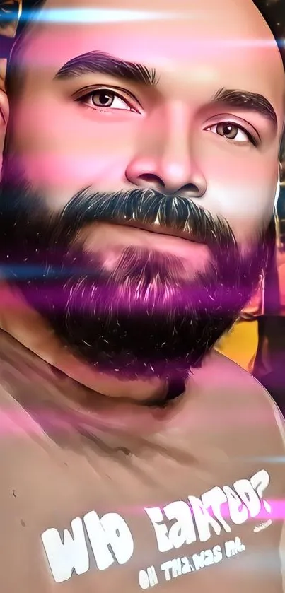 Artistic wallpaper of a bearded man with vivid colors and stylized design.