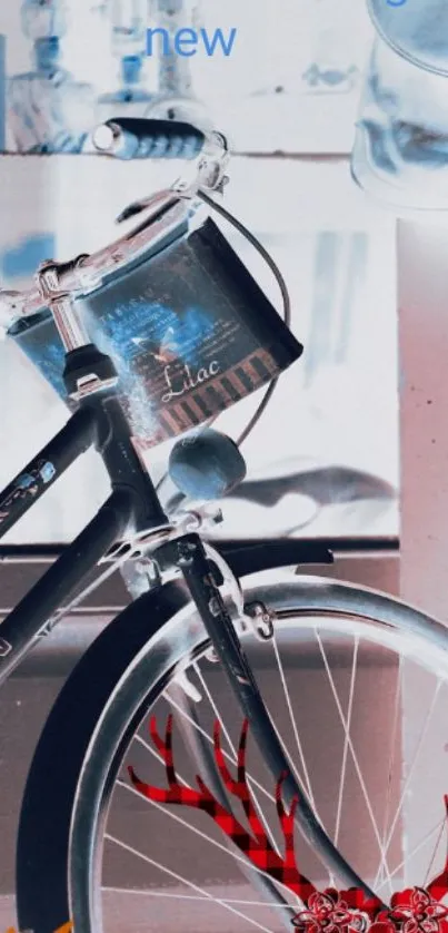 Artistic bicycle wallpaper with visual effects and light blue tone.