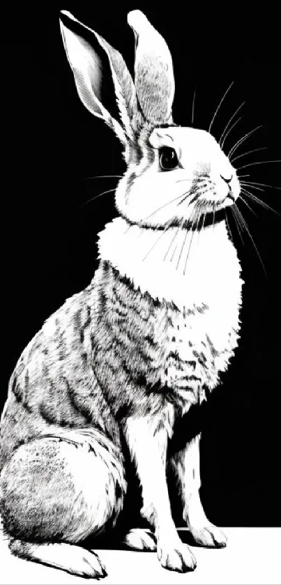 Black and white rabbit illustration wallpaper.