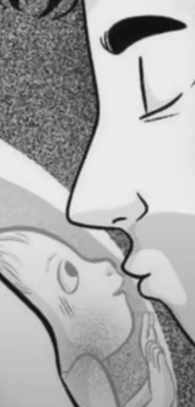 A black and white illustration featuring a close-up of a thoughtful face and a child figure.